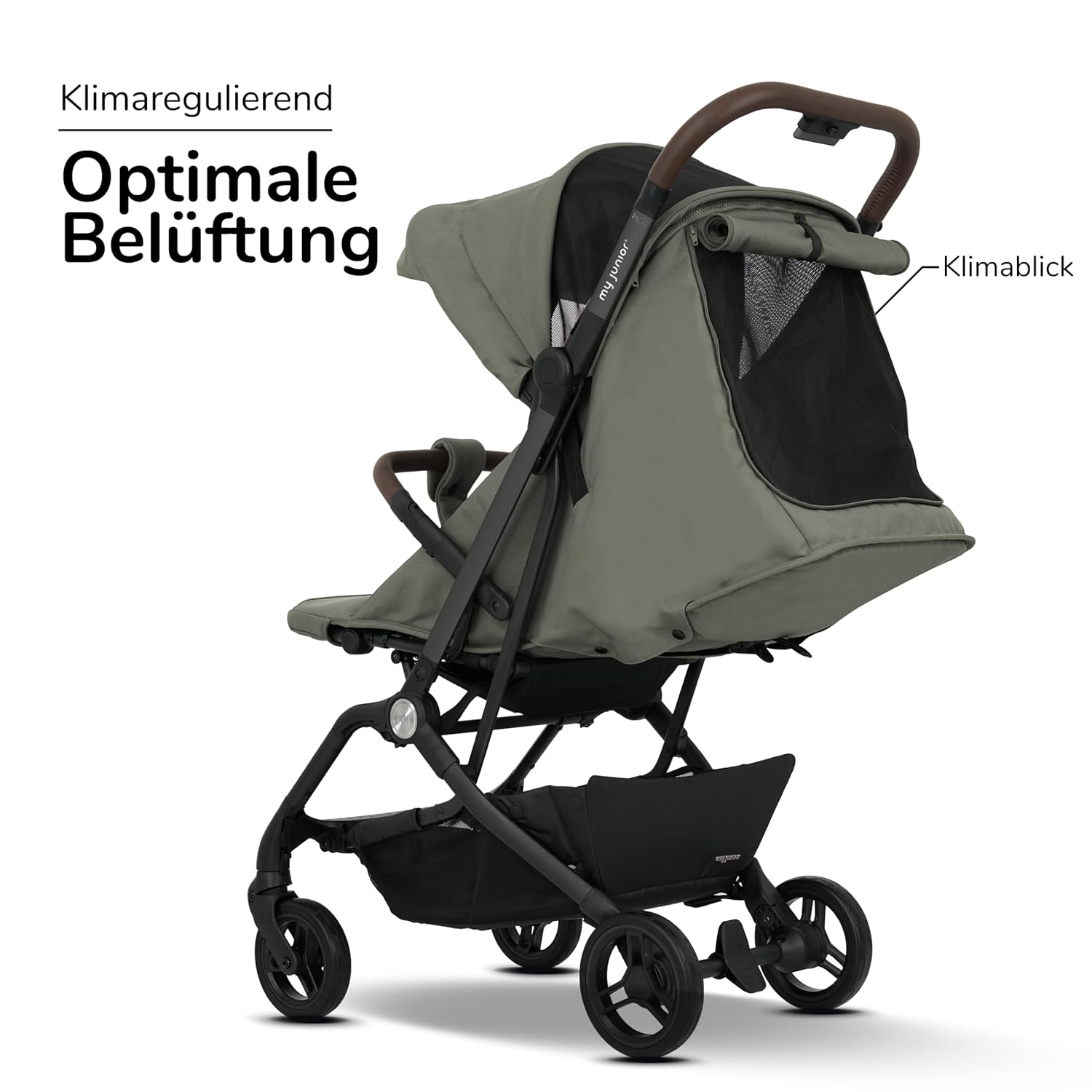my junior Buggy PICO³ | bis 22kg | Einhand AutoFold-Klappmechanismus | Ergonomische Liegeposition nach IGR e.V. | großes Sonnenverdeck UV50+ | Handgepäckmaß | 2 Belüftungsfenster Hazel - Black