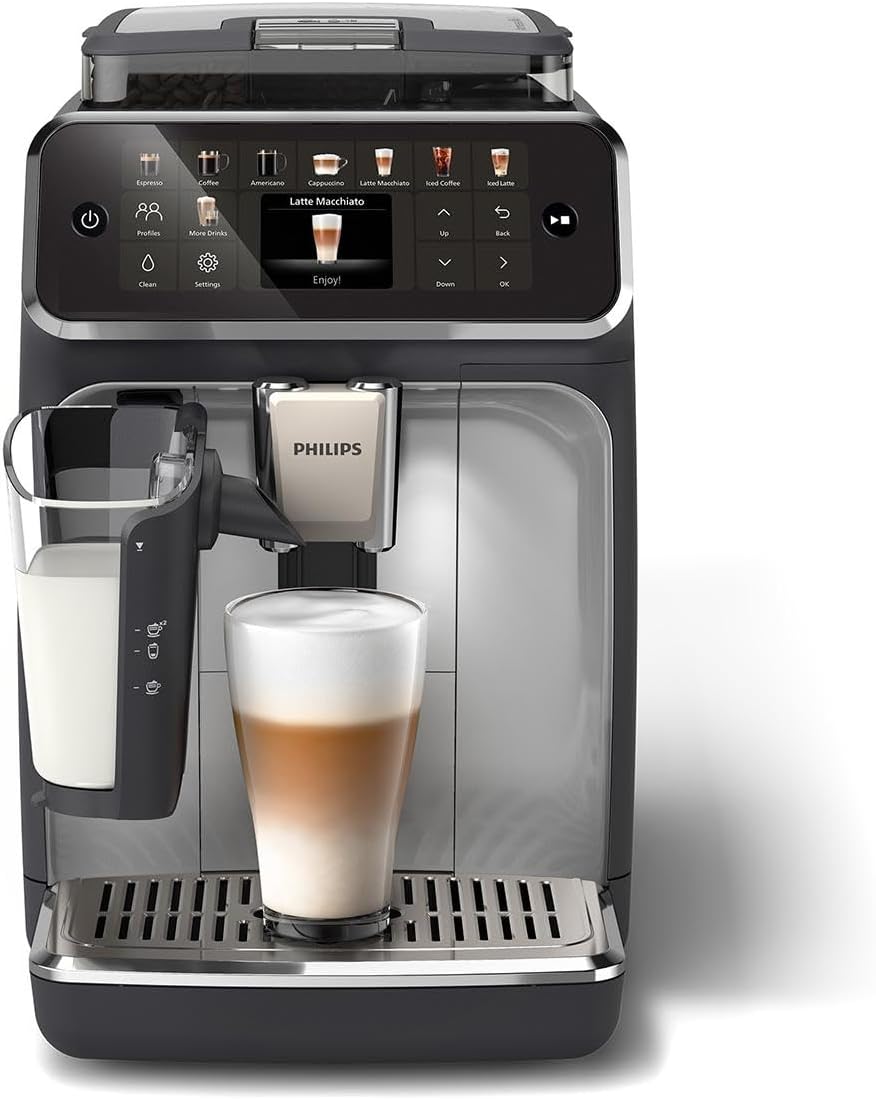 Philips Serie 5500 Kaffeevollautomat – LatteGo Milchsystem, 20 heiße und kalte Kaffeespezialitäten, 40% leiser mit SilentBrew, QuickStart, Grau (EP5544/50)