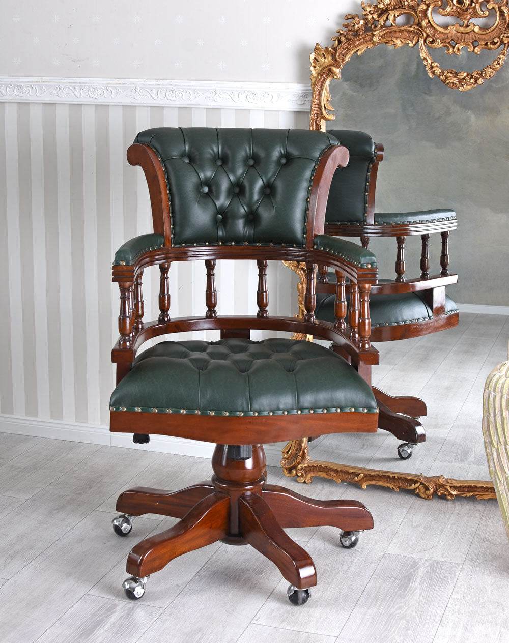 Brosessel Mahagoniholz Drehstuhl Retro Chefsessel Antik