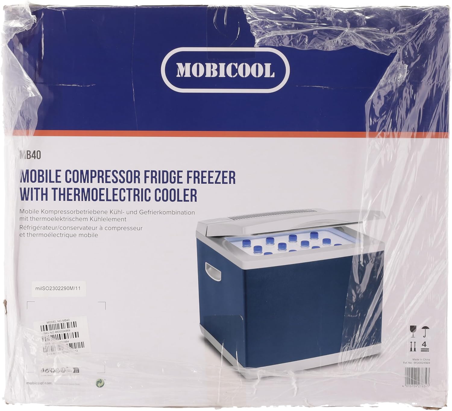 Mobicool MB40, Hybrid, tragbare Kompressor- thermoelektrische-Kühlbox/Gefrierbox, 38 Liter, 12 V und 230 V für Auto, Lkw, Steckdose, Blau