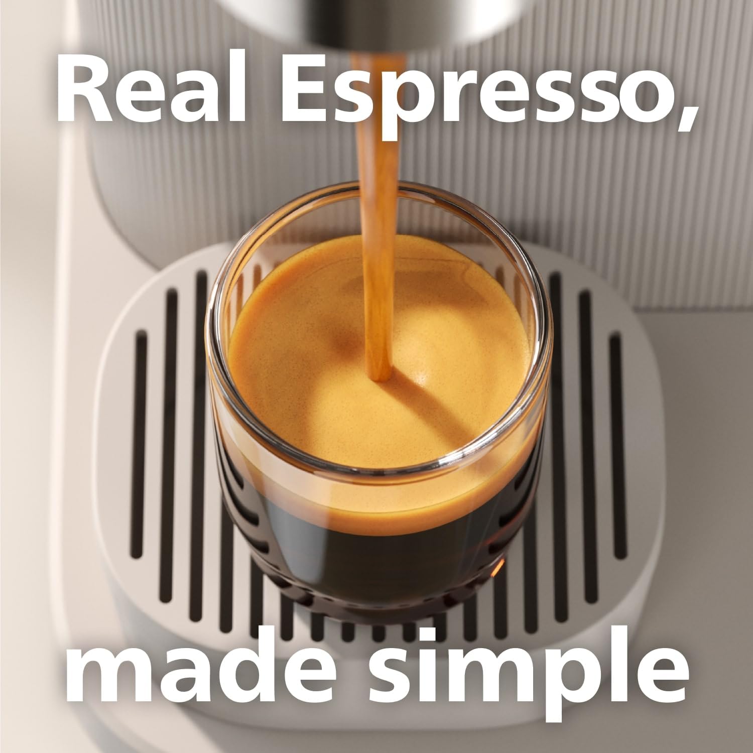 Philips Baristina Espressomaschine - Real Espresso- made simple. Kompakte Kaffeemaschine- Naturweiß mit weißem Siebträger- 16-bar-Pumpendruck- automatisches Mahlwerk- Cafe Crema (BAR300/00)