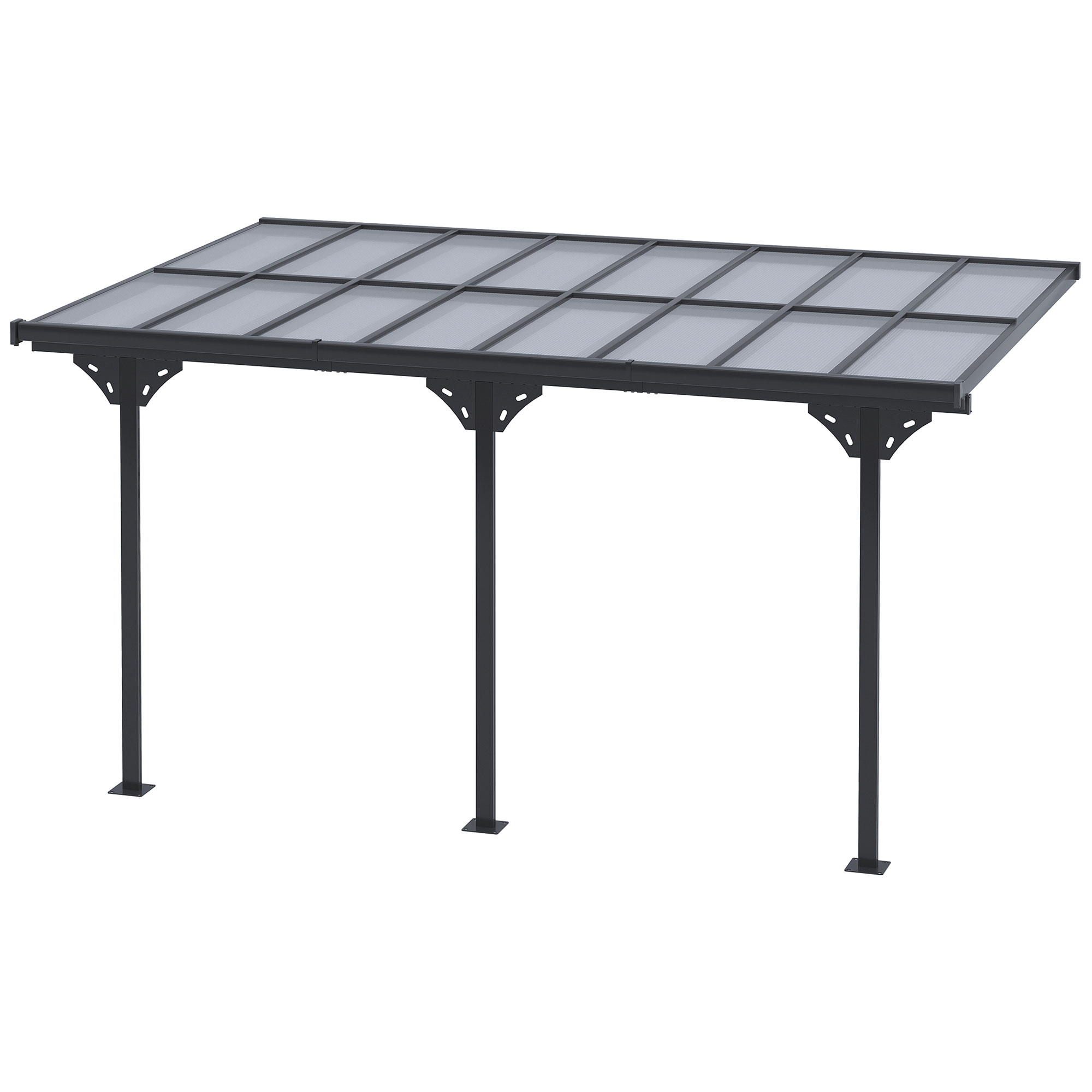 Outsunny Pergola Pavillon  4.35 x 3.02 m Gartenpavillon Überdachung Zelt 231-250 cm höhenverstellbar Sonnenschutz Terrassendach Anbaupavillion Aluminium Grau
