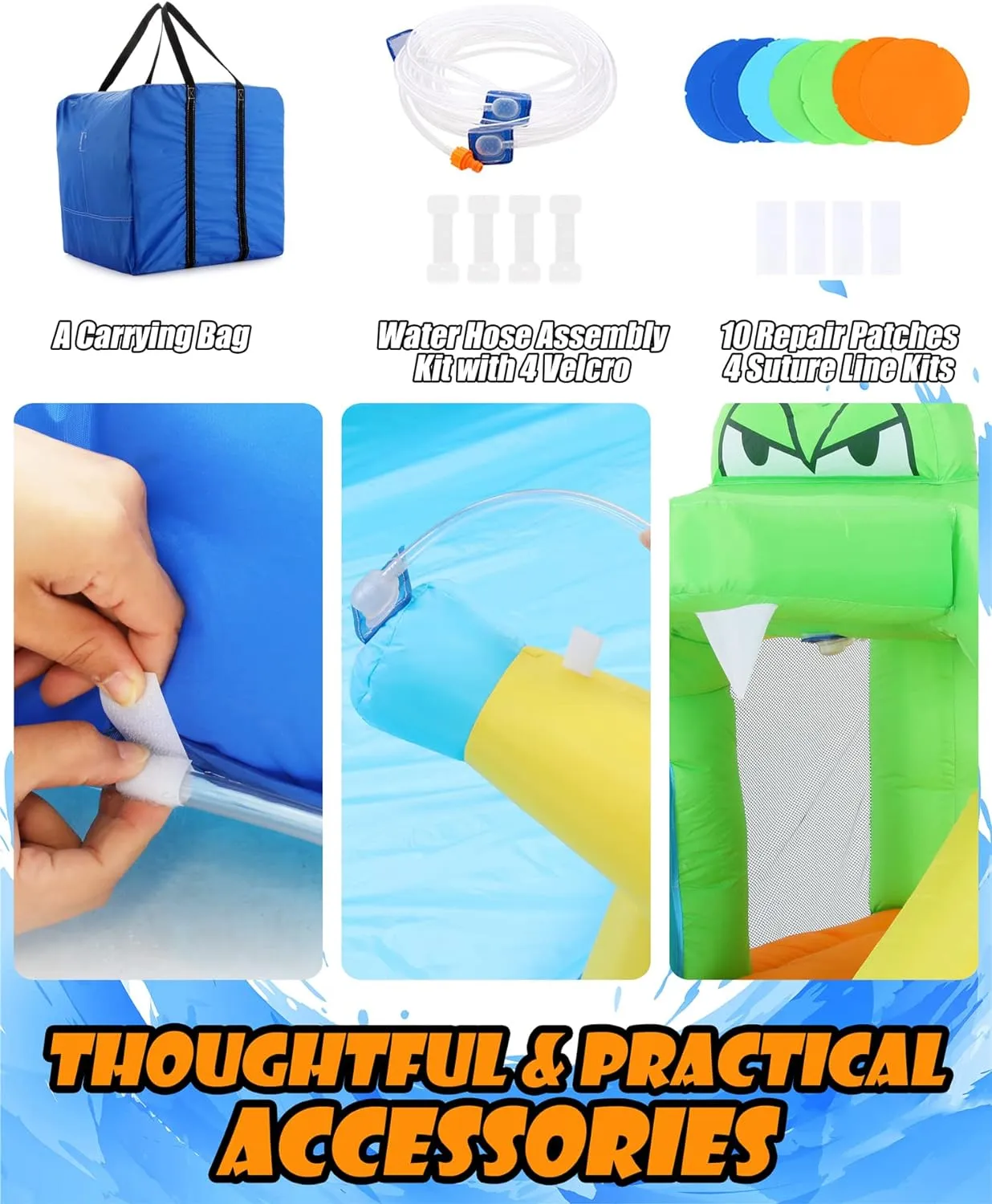 Aufblasbare Wasserrutschen für Kinder, 8-in-1-Hüpfburg-Wasserpark mit 450-W-Gebläse, Kletterwand, Planschbecken, 2 Wasserkanonen, Basketballkorb, Wasserrutsche, Krokodilsprinkler als Geschenk für eine Gartenparty