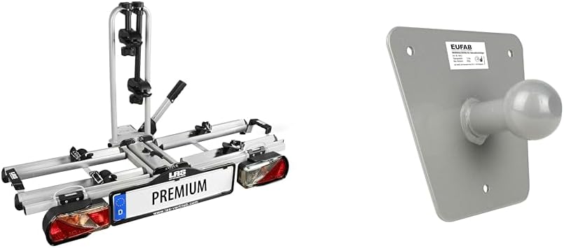 EUFAB 12010LAS Fahrradträger POKER-F, E-Bike geeignet, komplett vormontiert, Diebstahlschutz, für 2 Fahrräder, für Anhängerkupplung, Schwarz, 142 x 70 x 58 cm