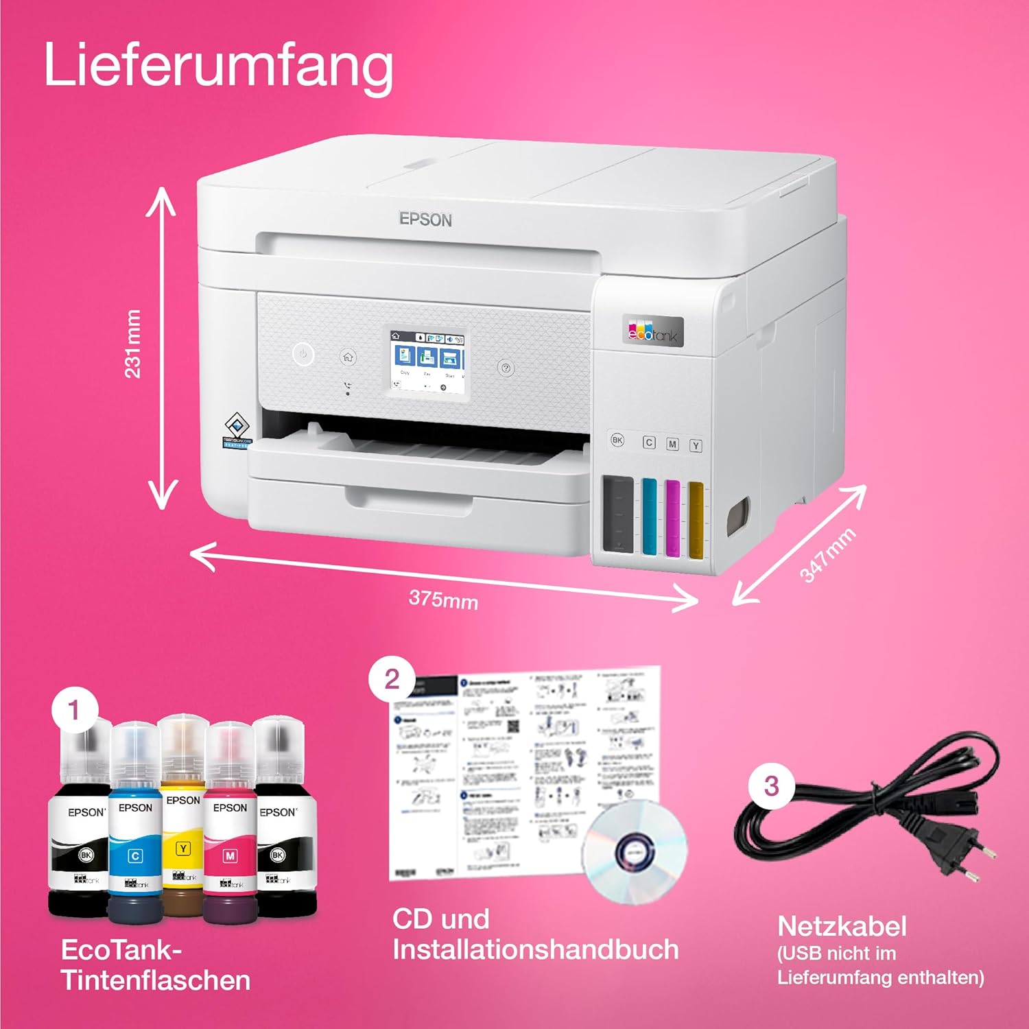 Epson EcoTank ET-4800 A4-Multifunktions-Wi-Fi-Tintentankdrucker, mit einem im Lieferumfang enthaltenen Vorrat an Tinten bis zu 3 Jahren
