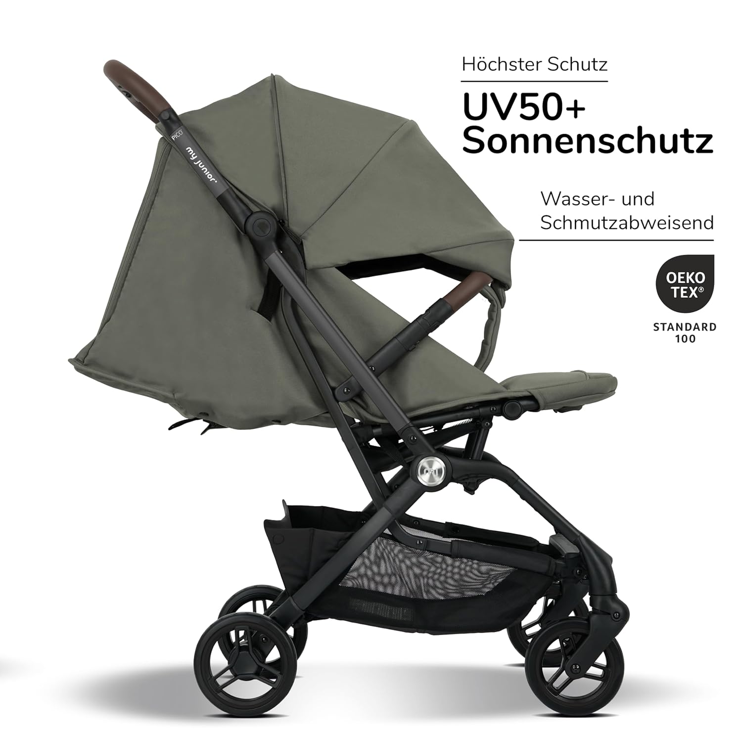 my junior Buggy PICO³ | bis 22kg | Einhand AutoFold-Klappmechanismus | Ergonomische Liegeposition nach IGR e.V. | großes Sonnenverdeck UV50+ | Handgepäckmaß | 2 Belüftungsfenster Hazel - Black
