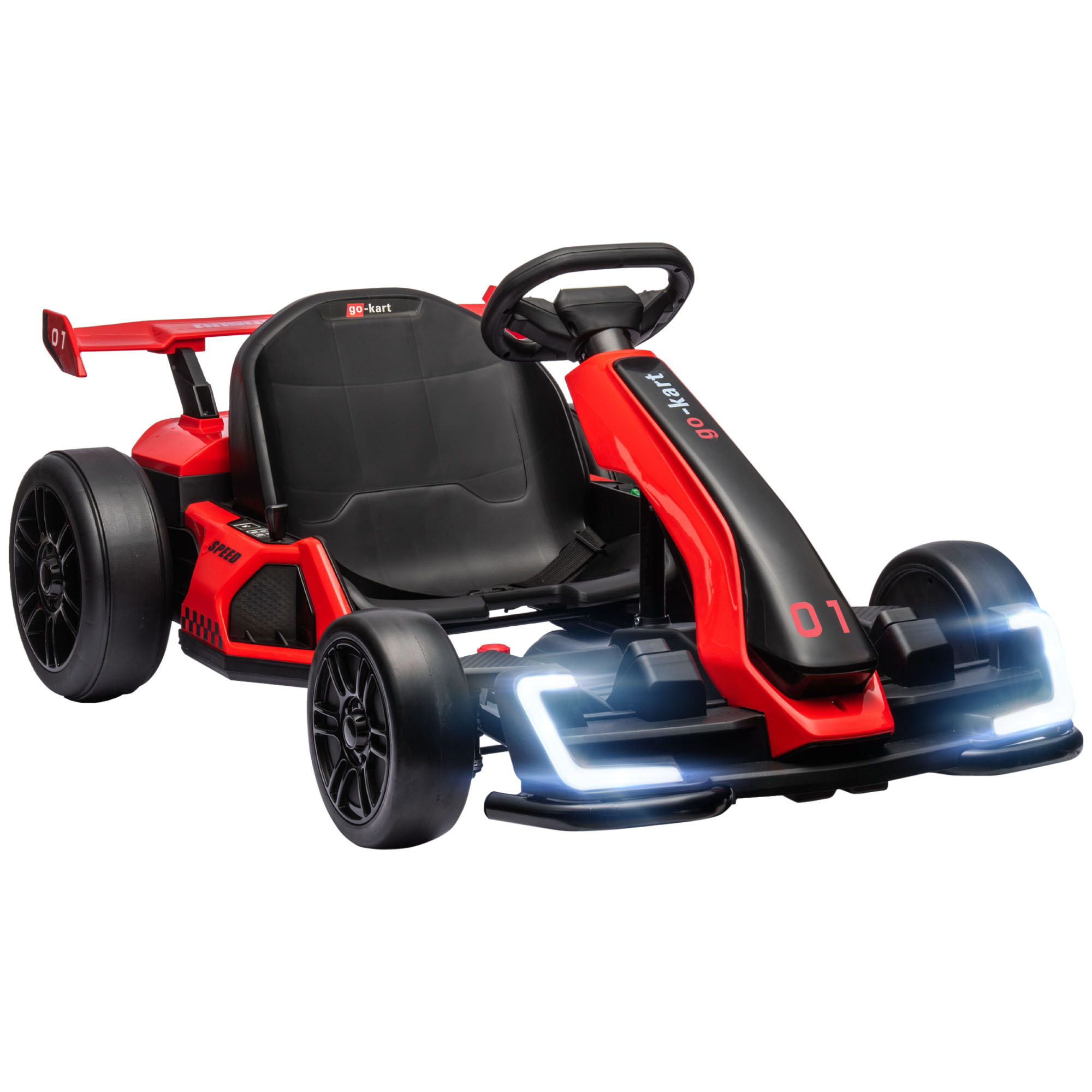 HOMCOM Go-Kart für Kinder, Elektro-Kart mit Hupe und Musikfunktion, verstellbarer Sitz, bis 12 km/h, Kunststoff, Metall, Rot
