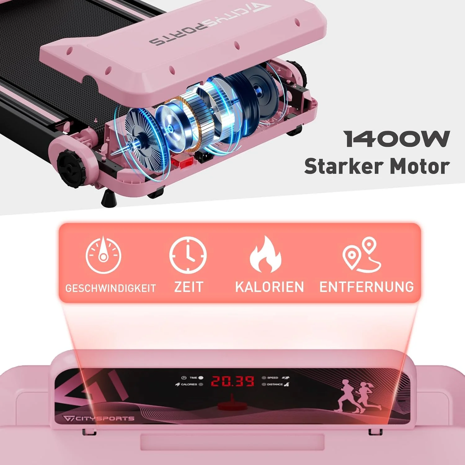 CITYSPORTS Elektrisches Laufband,Klappbares Laufband für Zuhause bis 12 km/h,mit LED-Anzeige,APP und