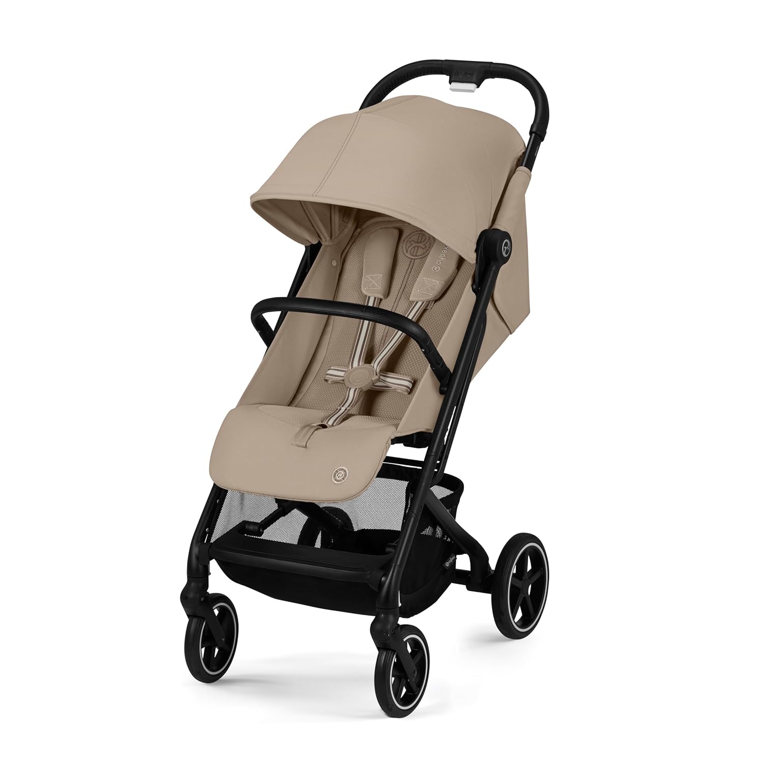 Cybex Gold Kinderwagen Beezy mit One-Pull Harness, Ab Geburt bis ca. 4 Jahre (max. 22 kg), Kompakt und ergonomisch, Almond Beige (Beige mit schwarzem Rahmen)