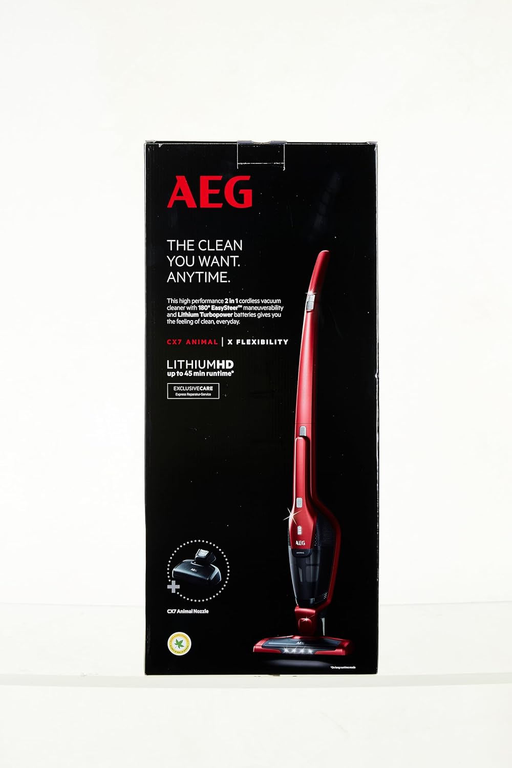 AEG Ergorapido CX7-2-45AN 2in1 Akku-Staubsauger / beutellos / Tierhaardüse / bis zu 45 Min. Laufzeit / freistehend / 180° Drehgelenk / Bürstenreinigungsfunktion / LED-Licht / rot / Exklusiv bei Amazon