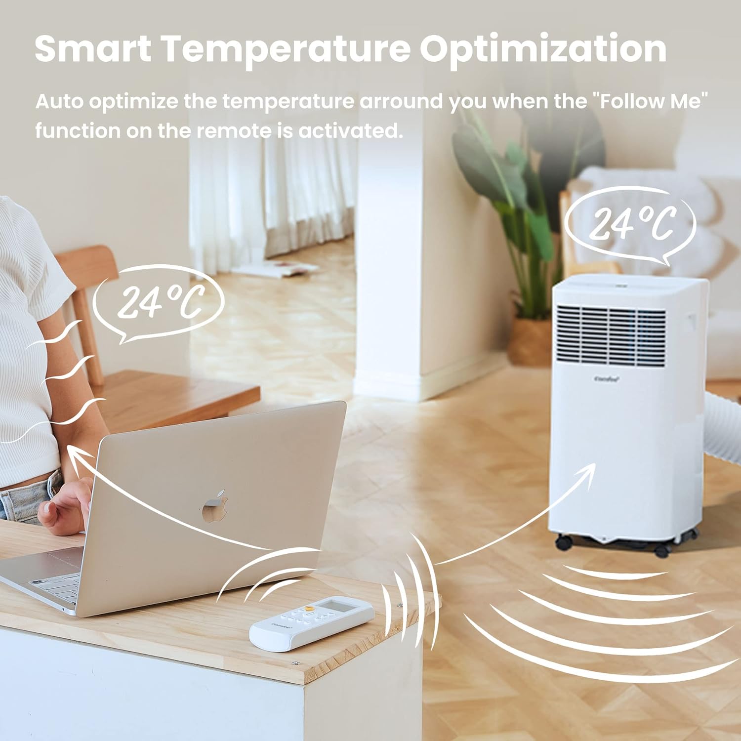 Comfee Mobiles Klimagerät Breezy Cool Pro 2.6,9000 BTU 2,6kW, Kühlen&Ventilieren&Entfeuchten,APP-Steuerung,Raumgröße bis 88m³(33㎡),Mobile Klimaanlage mit Abluftschlauch