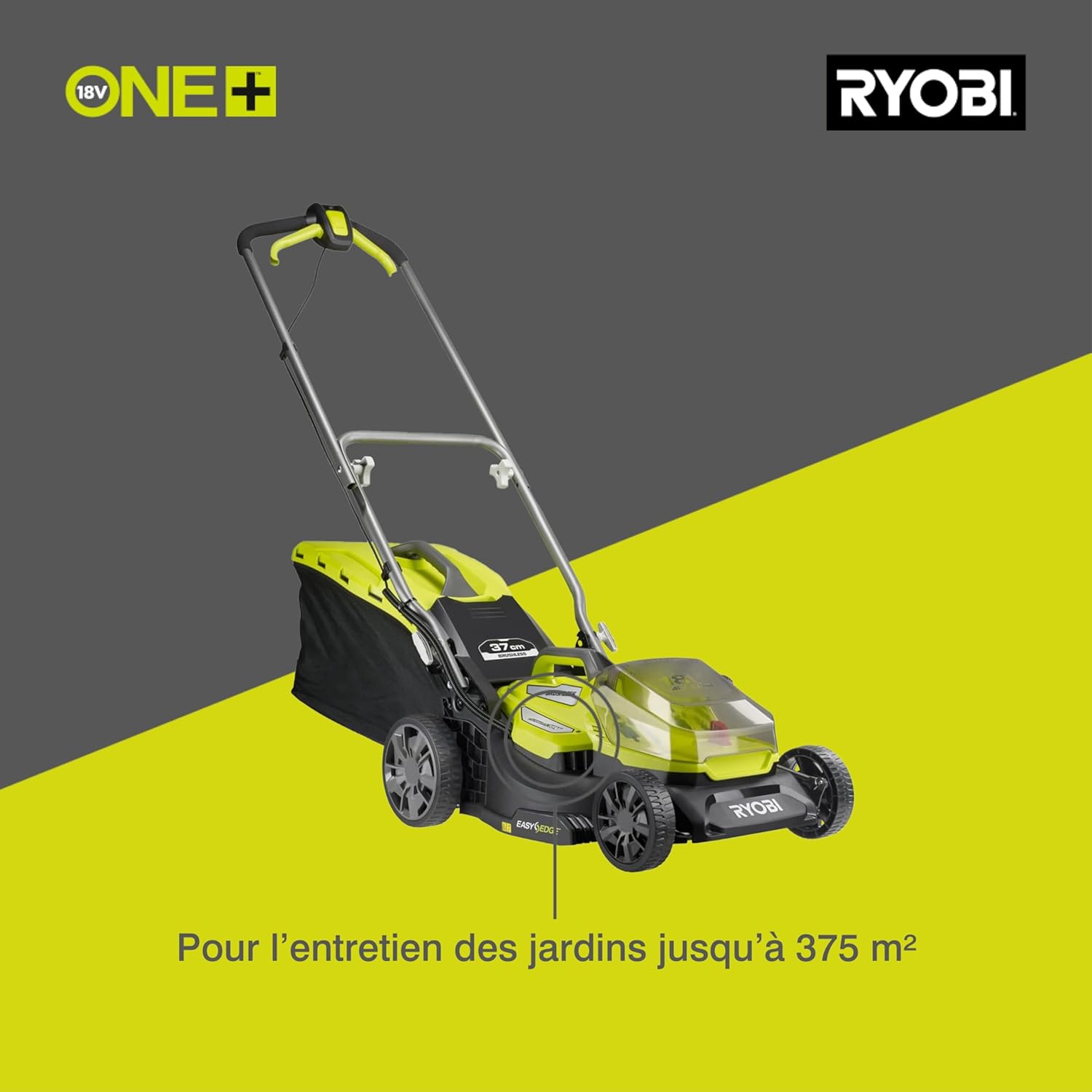 RYOBI 18 V ONE+ Akku-Rasenmäher RLM18X33B40 (Schnittbreite 33 cm, 5-fache Höhenverstellung 25-65 mm, zusammenklappbares Griffgestänge, inkl. Mulchkeil, 35l Grasfangsack, 4,0Ah Akku & Ladegerät)
