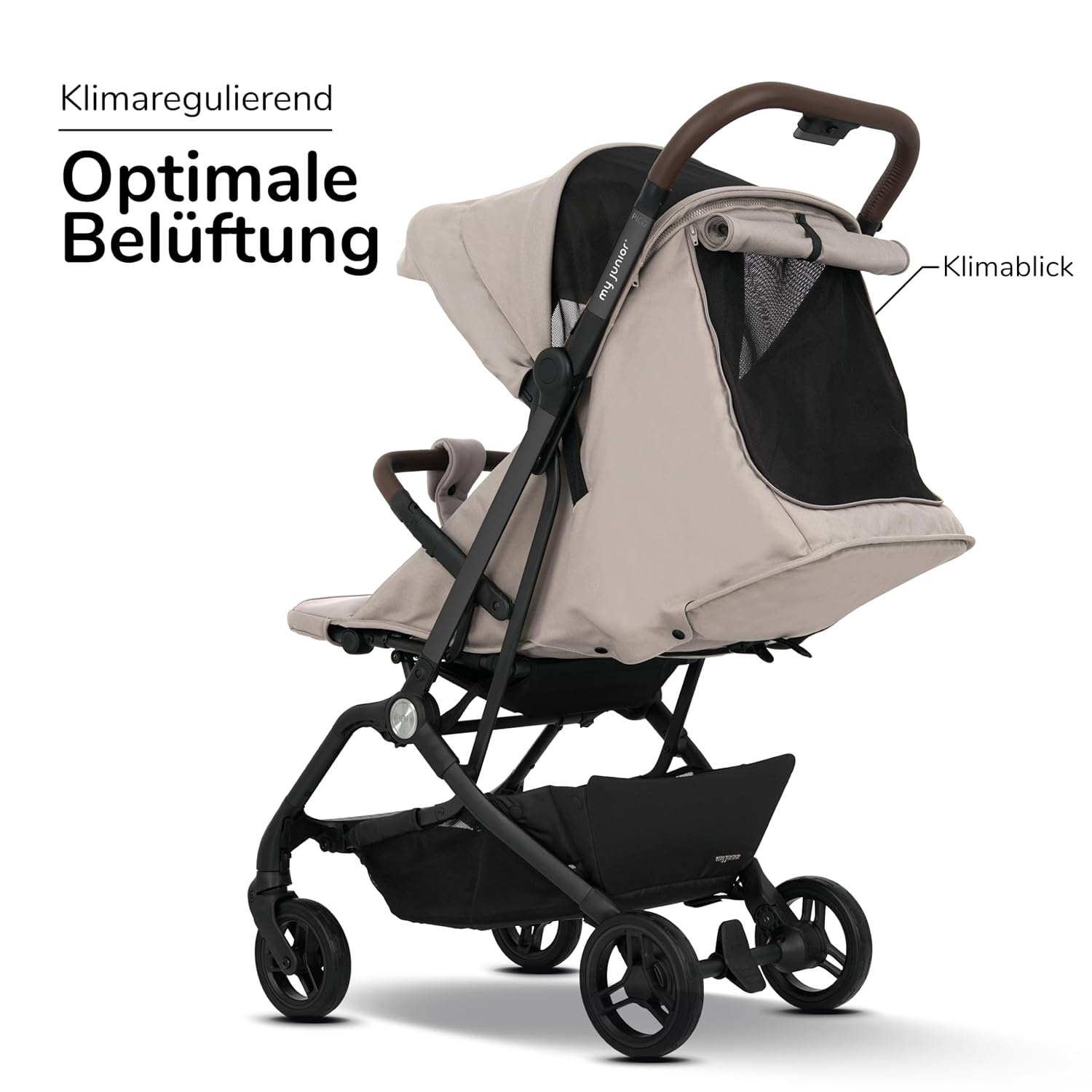 my junior Buggy PICO³ | bis 22kg | Einhand AutoFold-Klappmechanismus | Ergonomische Liegeposition nach IGR e.V. | großes Sonnenverdeck UV50+ | Handgepäckmaß | 2 Belüftungsfenster Hazel - Black