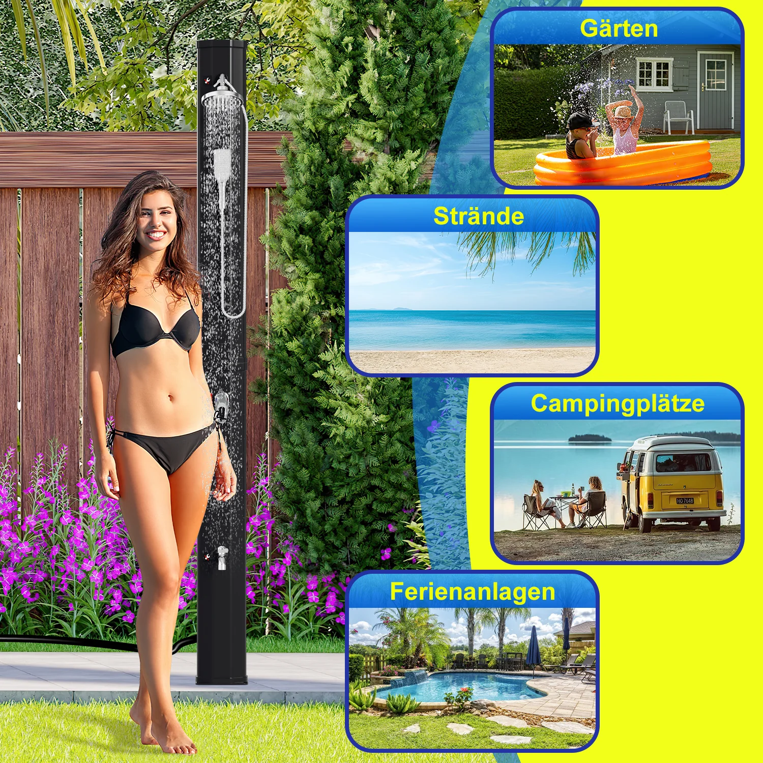 Sonnewelt 60L Solardusche Gartendusche Inkl. Schutzhaube und Handbrause