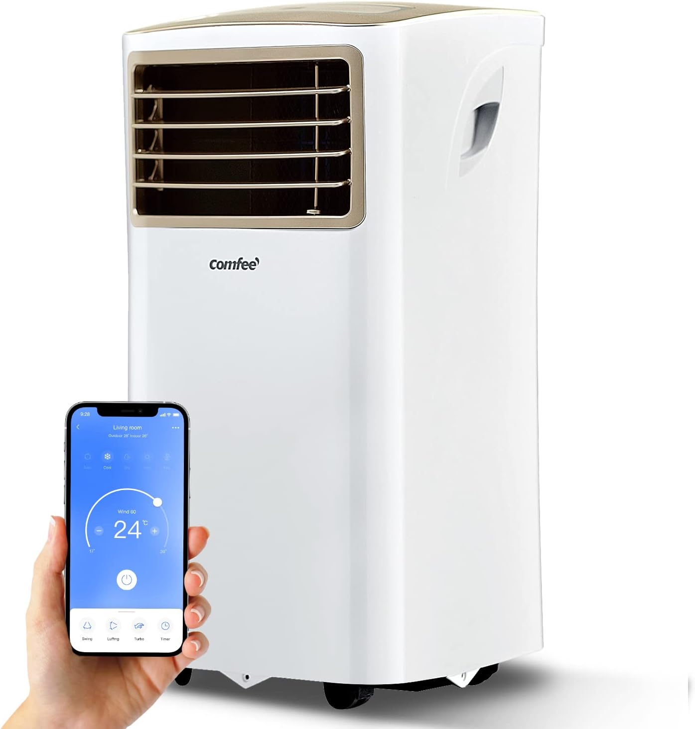 Comfee Mobiles Klimagerät Breezy Cool Pro 2.6,9000 BTU 2,6kW, Kühlen&Ventilieren&Entfeuchten,APP-Steuerung,Raumgröße bis 88m³(33㎡),Mobile Klimaanlage mit Abluftschlauch