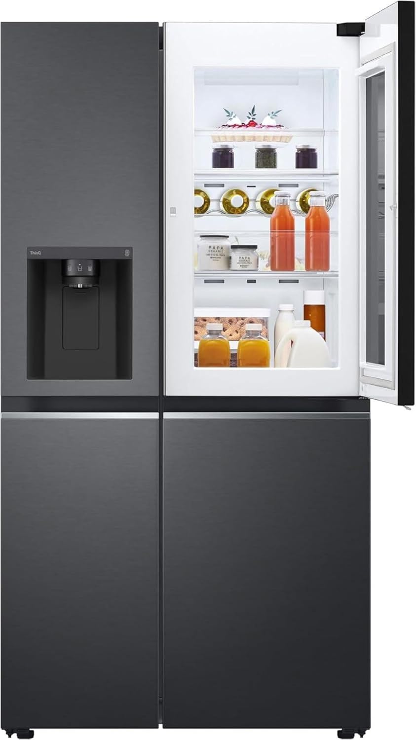 LG GSGV81PYLL Side by Side Kühlschrank, Klasse E, 635 L, Instaview, Kühlschrank mit Gefrierfach, Eis-, Crushed Ice- Wasserspender, Total NoFrost, Smart Inverter Kompressor, Wi-Fi