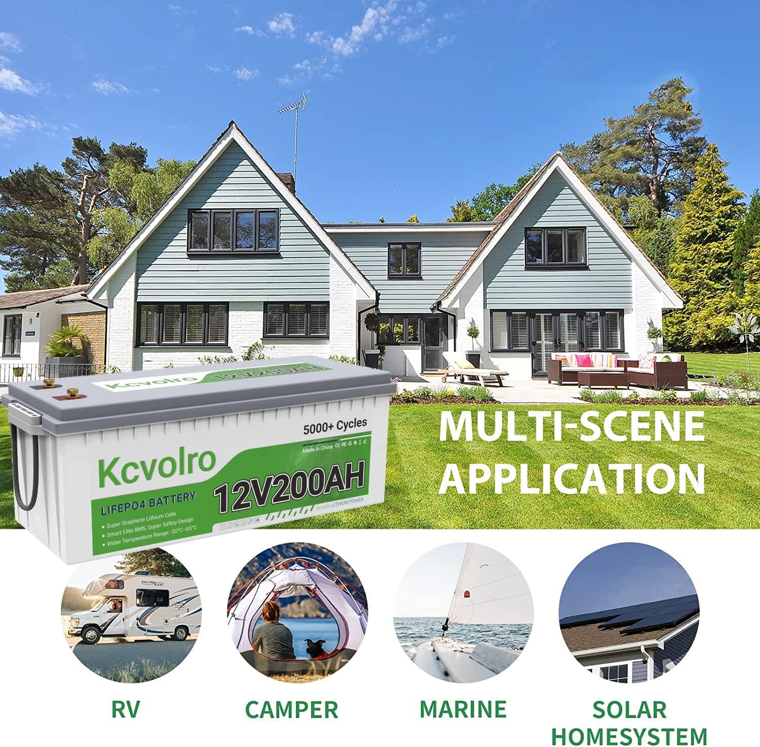 Kcvolro Bluetooth LiFePO4 200Ah 12V Lithium Batterie, über 7000-15000+ Zyklen, 2 fache Lebensdauer E