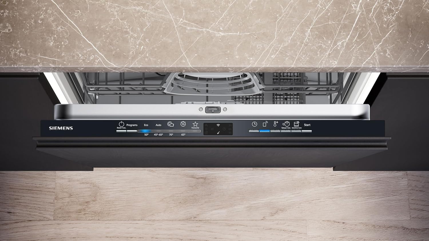 Siemens SN43ES14VE, iQ300 Smarter Geschirrspüler, Unterbau-Spülmaschine mit Besteckschublade, 60 cm, automatische Türöffnung dank autoOpen dry, besonders leise mit iQdrive-Motor, aquaStop, Edelstahl