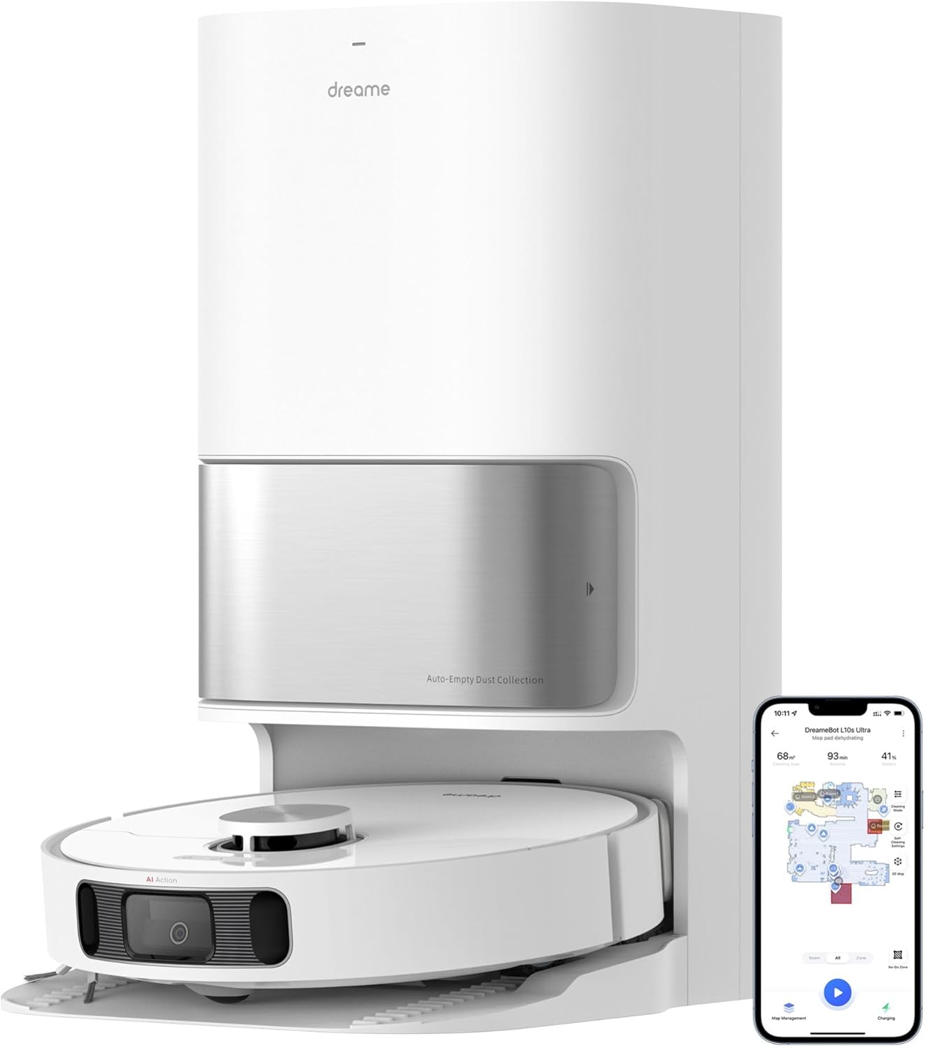 dreame L10s Pro Ultra Heat Roboter Staubsauger mit Automatische Moppreinigung mit heiem Wasser, Moppverlngerung, 7.000 Pa Saugkraft, Doppelte Mopp- und Bodenreinigung, Teppicherkennung