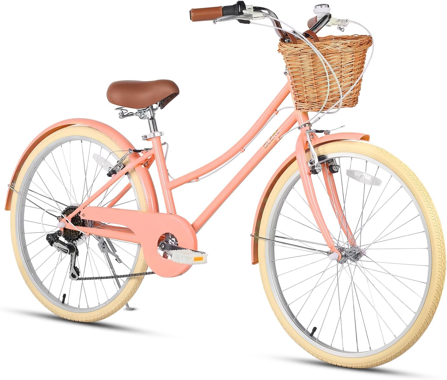 Glerc Missy 20 24 26 Zoll Mädchen City 6-Gang Hybrid Cruiser Fahrrad mit Weidenkorb für Jugend über 6-Jahre alt, mehrere Farben