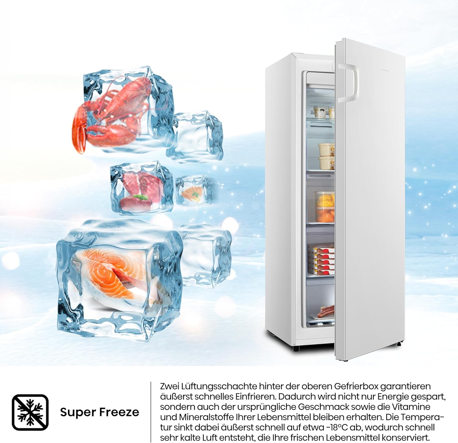 Hisense FV191N4AW2 Gefrierschrank/ TotalNoFrost/ SuperFreeze/ Türalarm/ Multiflow 360°/ BigBox/ 143,4 cm/ Gefrierteil 147 l/ 41 dB/ 205 kWh/Wei