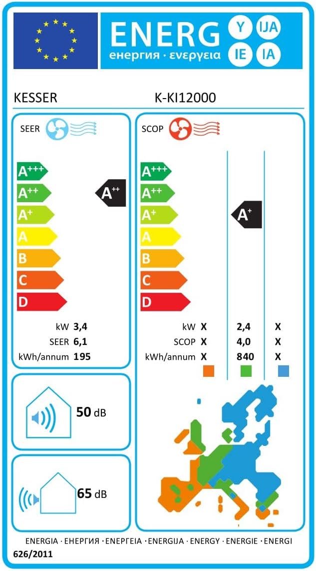 KESSER Klimaanlage Set Split - mit WiFi/App Funktion Klimagerät - Kühlen A++/ Heizen A+ - 9000 BTU/h (2.600 Watt) Kältemittel R32 - Fernbedienung, Timerfunktion - Inkl. komplettem Montagematerial