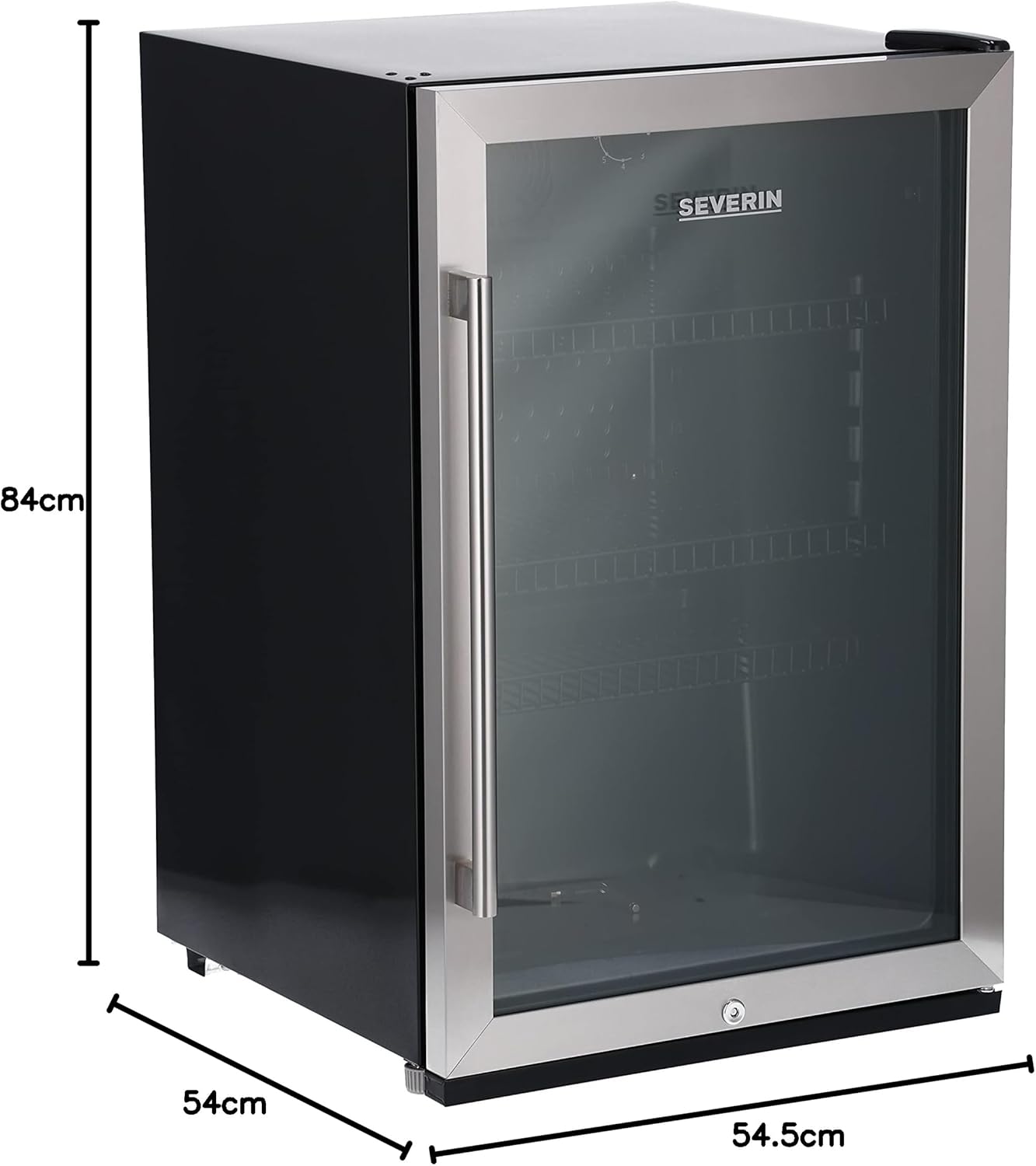 SEVERIN Flaschenkühlschrank, mit integriertem Schloss und integrierter LED-Beleuchtung, 118 L Nutzinhalt, schwarz/silber, FSK 8840