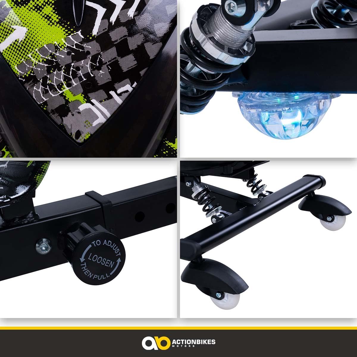 Actionbikes Motors Kinder Elektro Driftscooter | 𝟐𝟓𝟎 Watt Motor - Drift Cart 360°- 3 Geschwindigkeitsstufen - LED-Beleuchtung - Sitz verstellbar - Bluetooth - Drift Kart - Drift Auto (Space Purple)