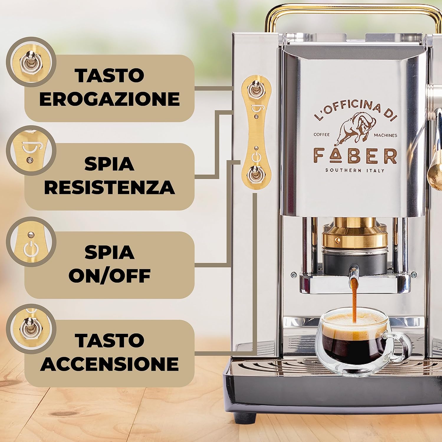 Faber PRO Total Deluxe Kaffeemaschine aus Messing, 44 mm Ese Papier, 1.3 liters, (Weiß)