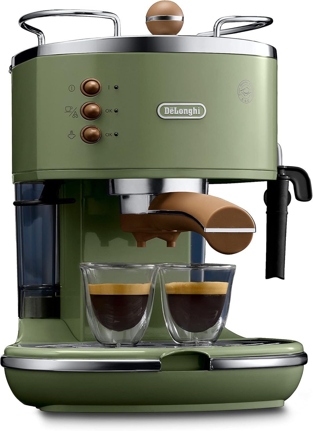 De'Longhi Icona Vintage ECOV 311.GR – Espresso Siebträgermaschine im RetroLook, Espressomaschine mit manuellem Milchaufschäumer, für Kaffeepulver oder ESE Pads, 1,4 l Wassertank, grün
