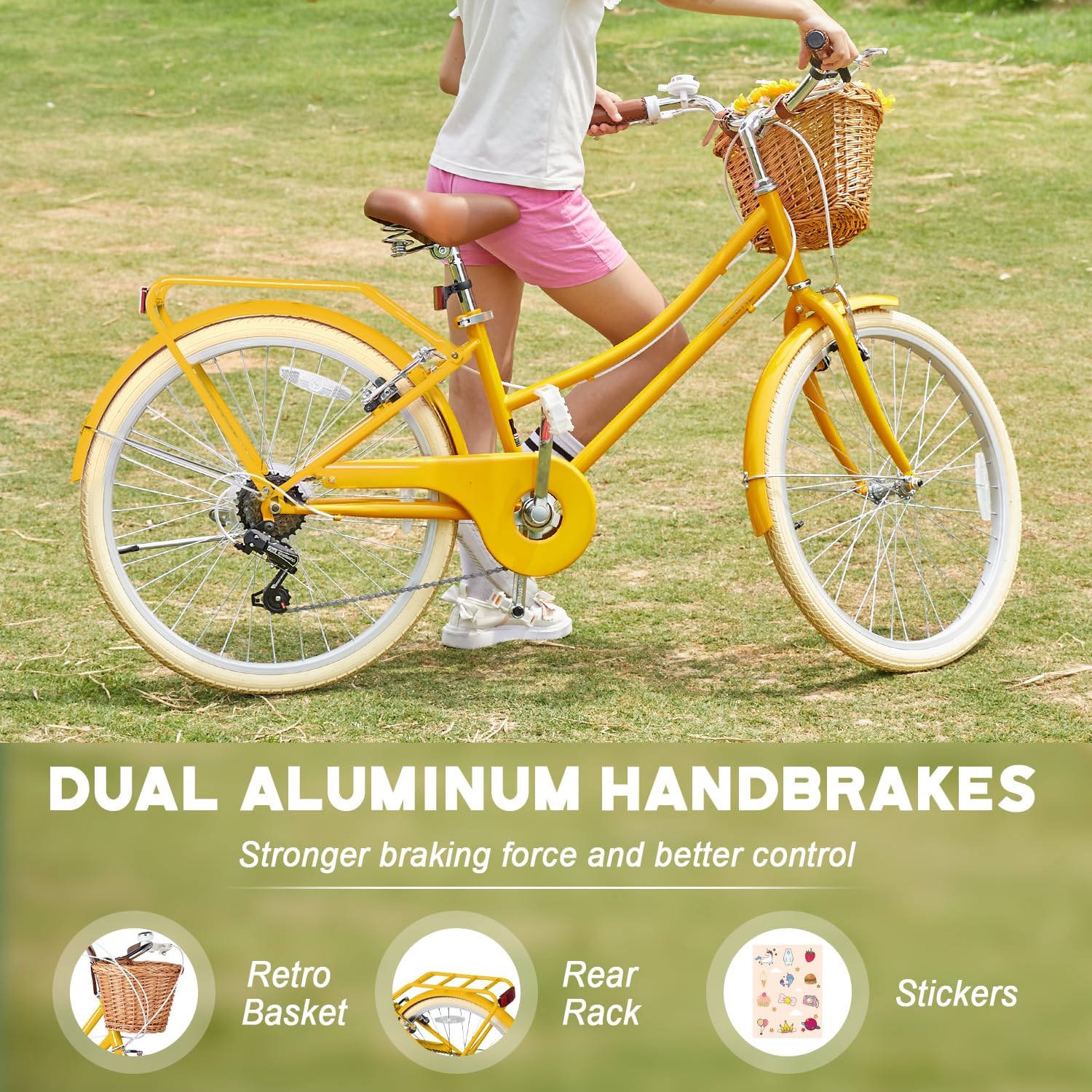 Glerc Missy 20 24 26 Zoll Mädchen City 6-Gang Hybrid Cruiser Fahrrad mit Weidenkorb für Jugend über 6-Jahre alt, mehrere Farben