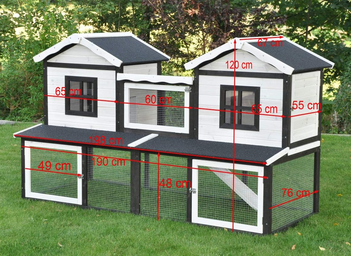 nanook Premium Hasenstall Kleintierstall Kaninchenstall XXL groß artgerecht mit Freilauf Gehege ideal für draußen 197 x 85 x 112 cm - braun weiß - 2 Ebenen