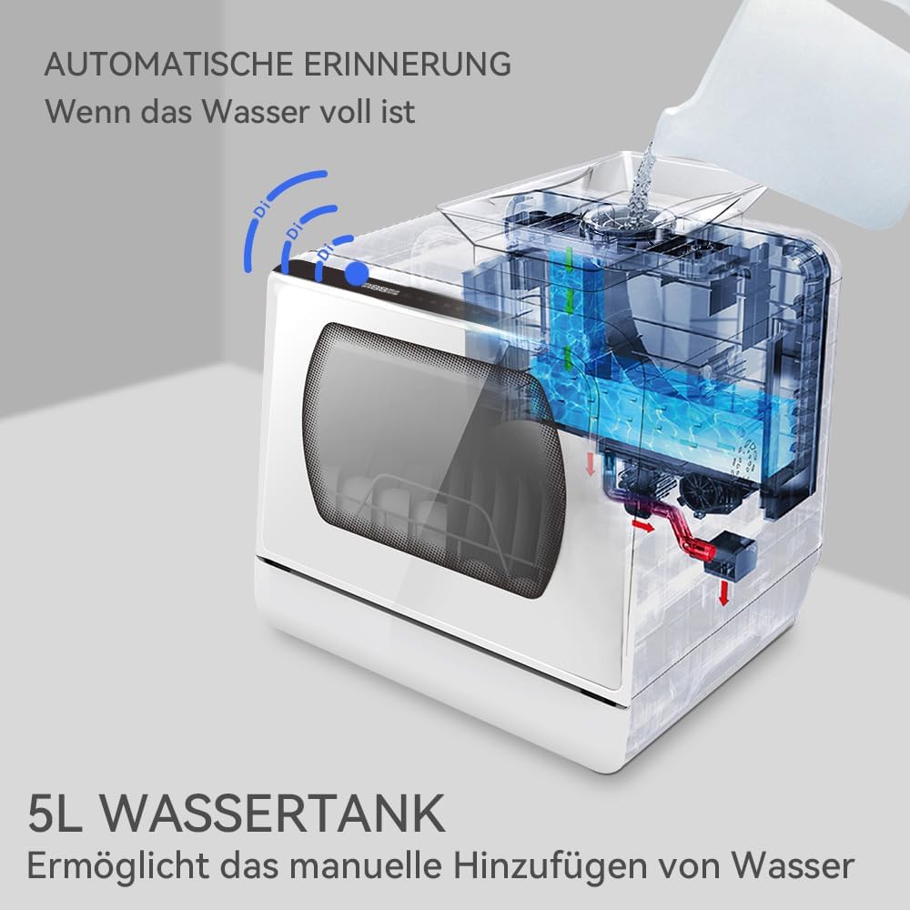 Hermitlux Mini Geschirrspüler, Spülmaschine für 4 Bestecksätze, 5 Liter Wassertank, 6 Programme Mini Tischgeschirrspüler, Perfekt für Wohnungen, Schlafsäle, Camping, Weiß