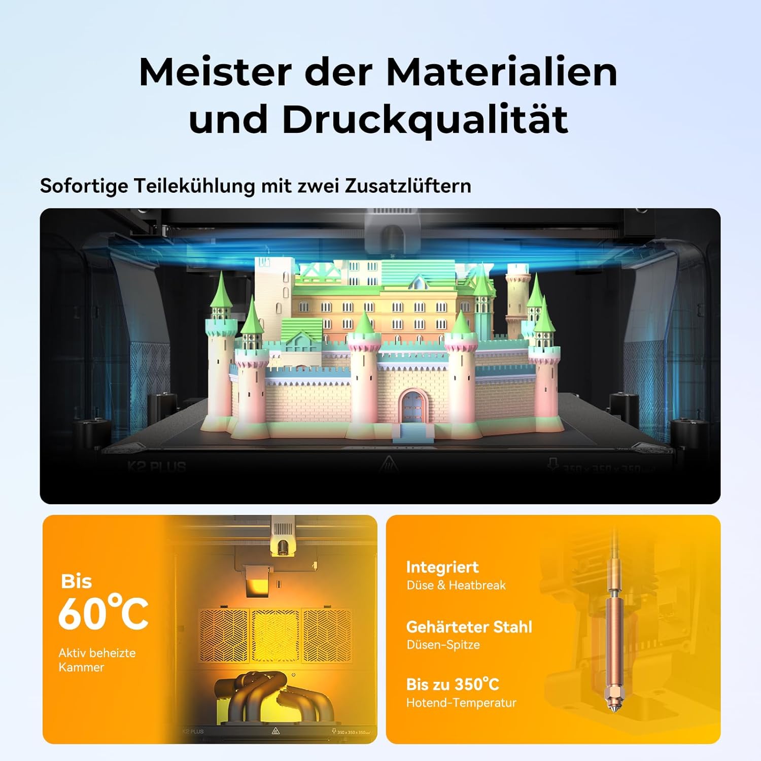 Creality K2 Plus Combo 3D-Drucker, 16-Farben Multimaterial-Druck, 350³mm XXL-Bauraum, Servo-Direktantrieb, Dual-KI-Kameras, Ultra-Leise <45dB, Aktive Heizkammer, RFID/WLAN (Industrie 4.0)