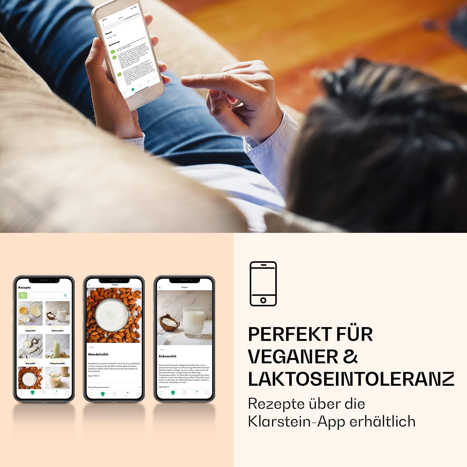 Klarstein Mixer, Standmixer mit 300 Motor- und 1250 Watt Heizleistung, Hochleistungsmixer für Pflanzenmilch Zubereitung, Smoothie Mixer mit 360° Heiztechnologie, 30.000 U/min, Touchscreen, Schwarz