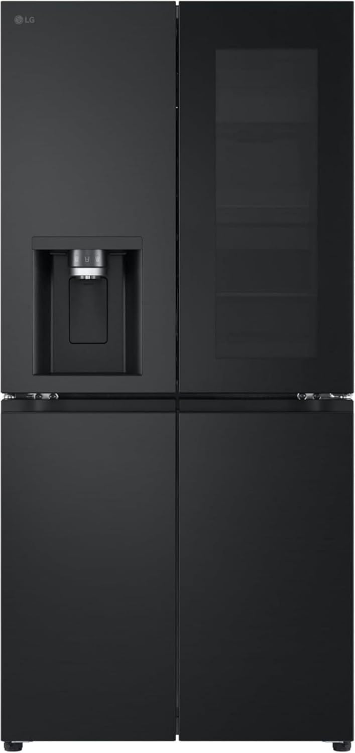 LG GMG861EPAE InstaView SLIM Multi-Door, Klasse E, 508 L, Kühlschrank mit Gefrierfach, Eis-, Crushed Ice- Wasserspender mit UVnano, Total NoFrost, Smart Inverter Kompressor, Wi-Fi, Farbe Matte Black
