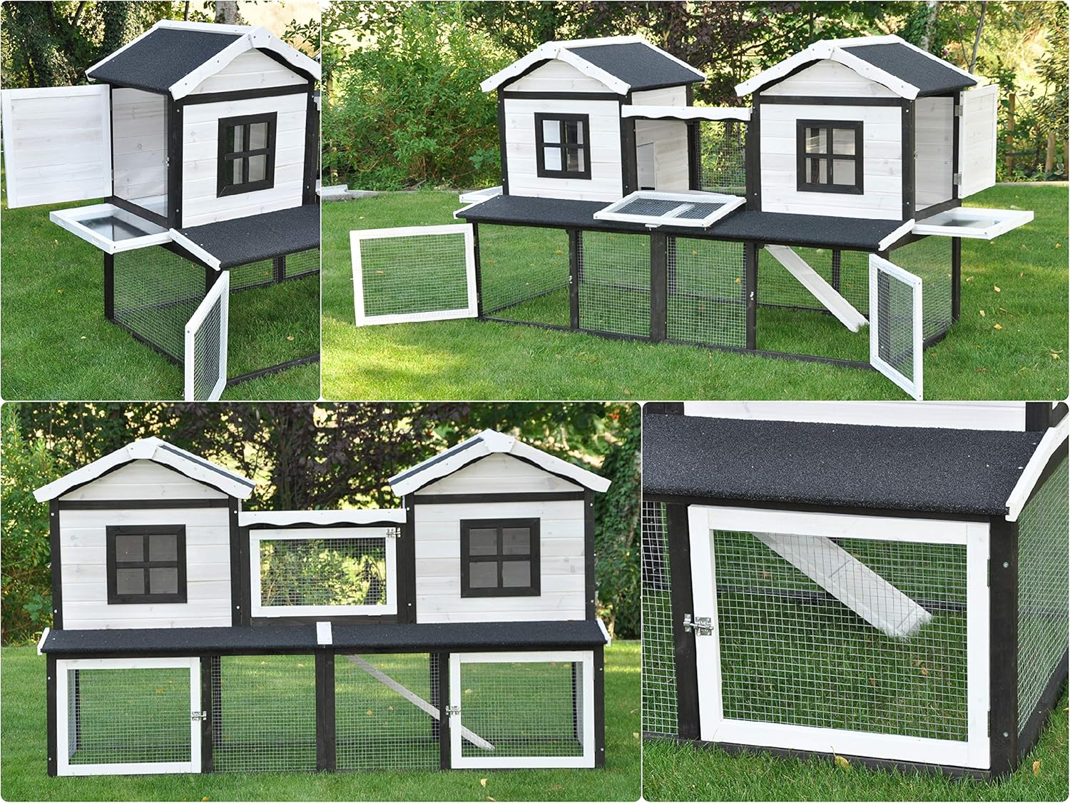 nanook Premium Hasenstall Kleintierstall Kaninchenstall XXL groß artgerecht mit Freilauf Gehege ideal für draußen 197 x 85 x 112 cm - braun weiß - 2 Ebenen