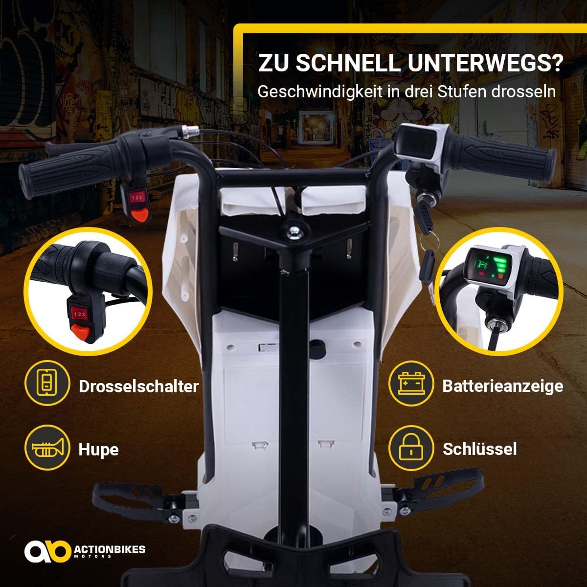 Actionbikes Motors Kinder Elektro Driftscooter | 𝟐𝟓𝟎 Watt Motor - Drift Cart 360°- 3 Geschwindigkeitsstufen - LED-Beleuchtung - Sitz verstellbar - Bluetooth - Drift Kart - Drift Auto (Space Purple)