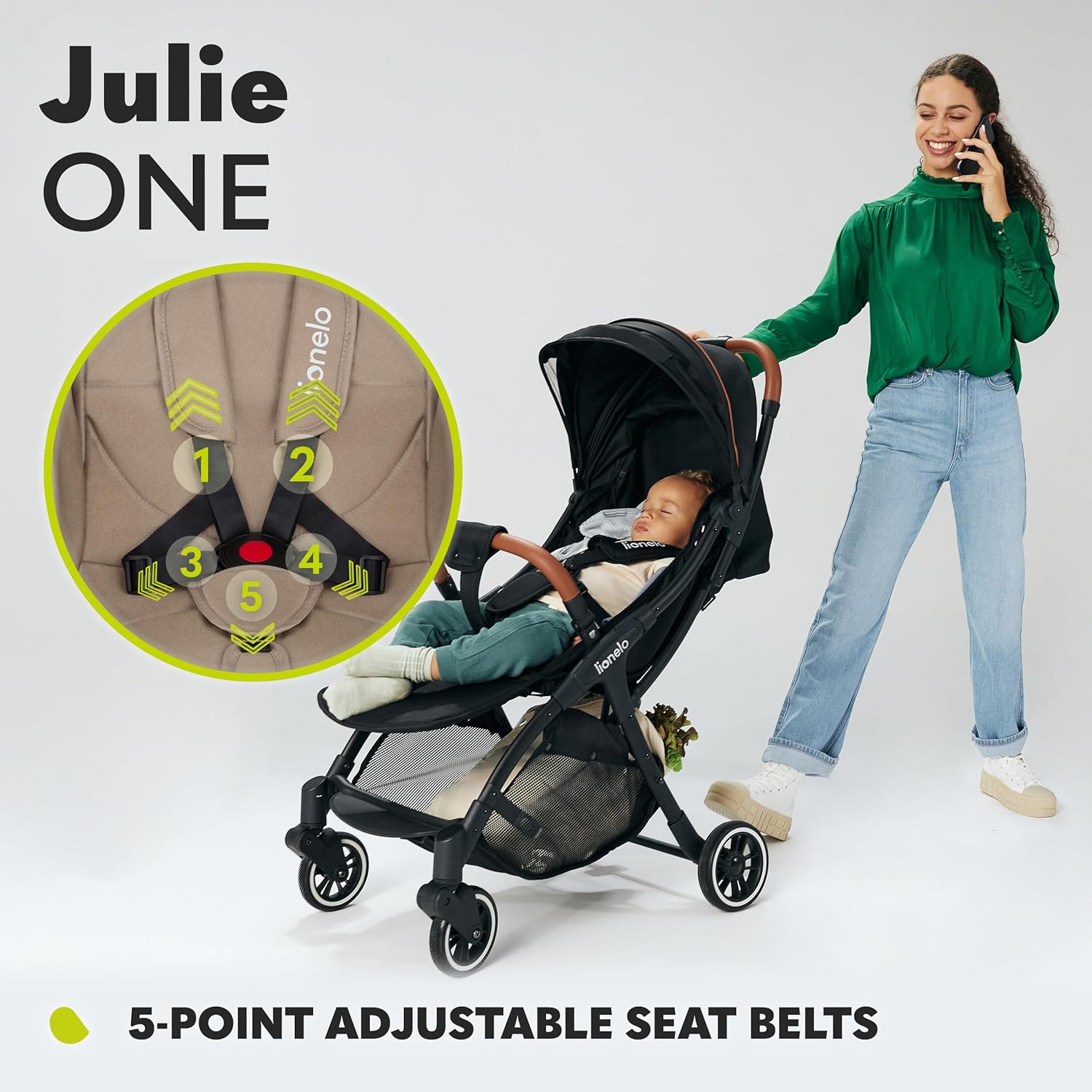 LIONELO Julie One Buggy Kinderwagen bis 22 kg, verstellbare Rückenlehne und Fußstütze, Moskitonetz, Beinwärmer, Getränkehalter und Transporttasche, zusammenklappbar