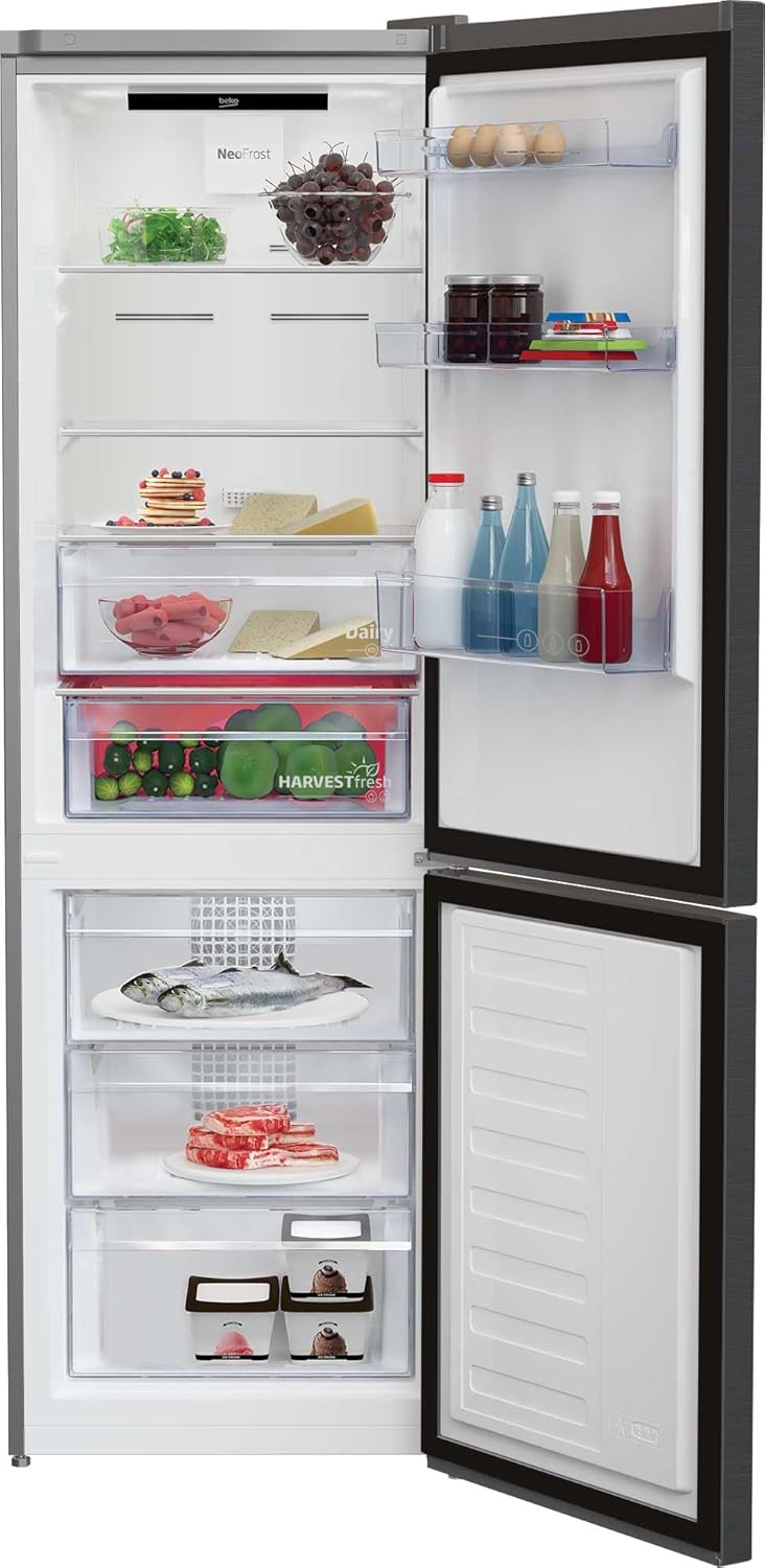 Beko RCNE366E70ZXBRN bPRO700 freistehende Kühl-/Gefrierkombination, großer Kühlschrank, 323 l Gesamtrauminhalt, HarvestFresh, NoFrost, leise, SmoothFit, 0°C-Zone, Dark Inox
