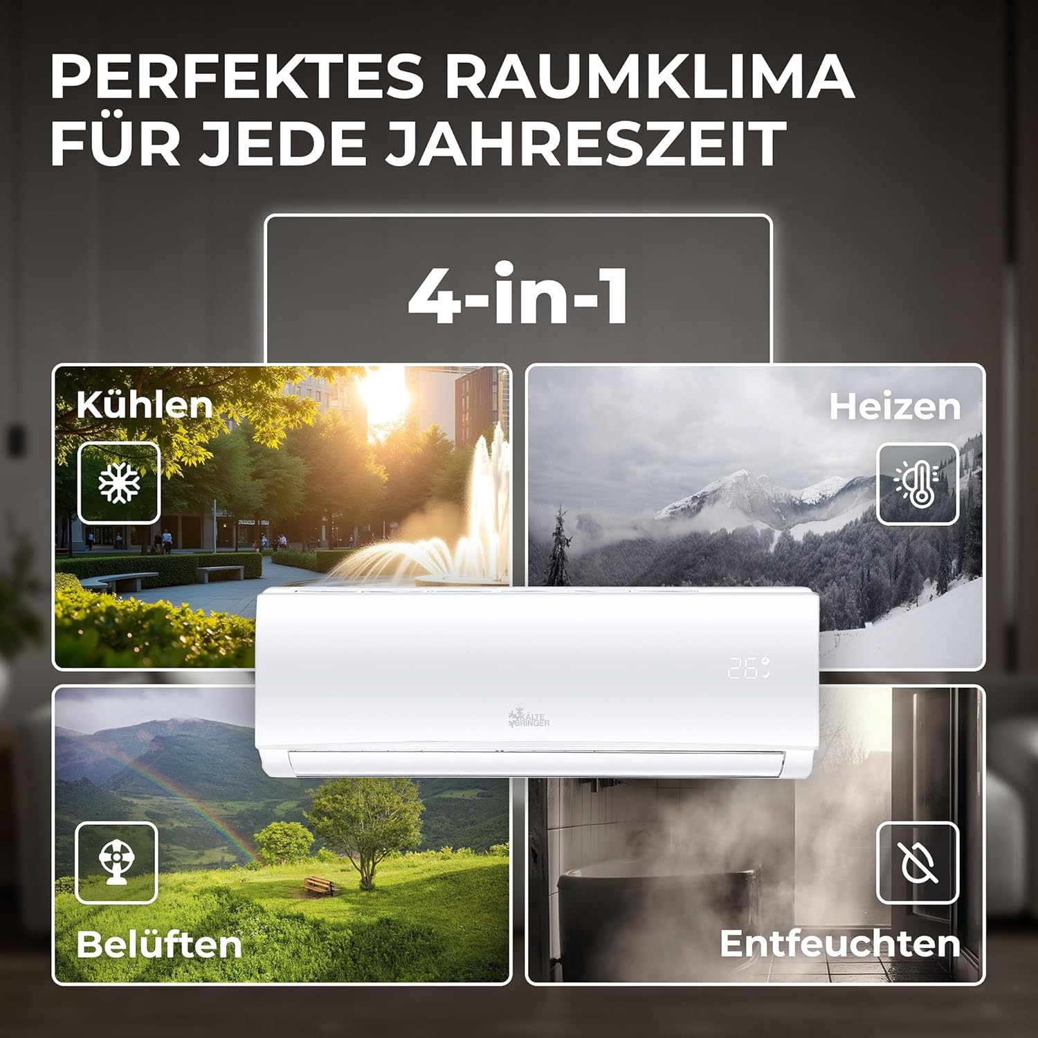 Kältebringer Split Klimaanlage Quick Connect - 12000 BTU (3,4 kW) Klimagerät mit Heizfunktion, WiFi & App, bis 91qm, sehr leise - 5m Kupferleitung, Kältemittel R32, Montagematerial, Wandhalterung