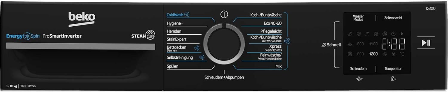 Beko WMC91464ST1 b300 Waschvollautomat, Waschmaschine, 9 kg, Bluetooth, ProSmart Inverter Motor, Dampffunktion, Pet Hair Removal, Watersafe+, Weiß