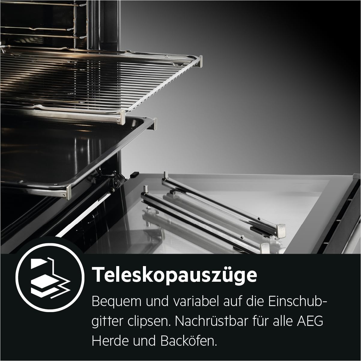 AEG Standherd mit Glaskeramik-Kochfeld 60 cm/Bräterzone/Mehrkreiskochzone/Versenkknebel/Touch-Bedienung/Grillfunktion/Display mit Uhr/A / CCB644OCBM