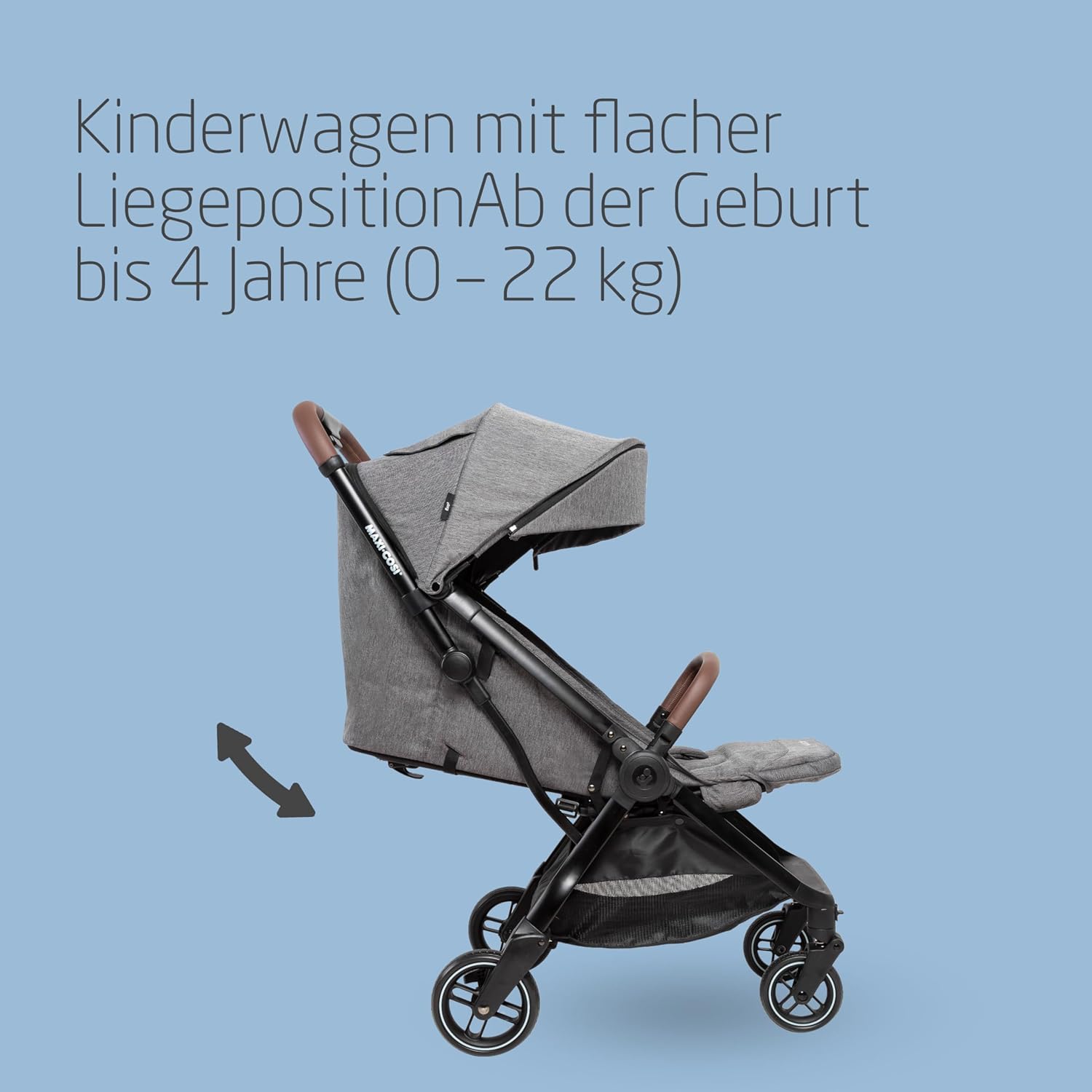 Maxi-Cosi Lara2 Baby Kinderwagen, 0–4 Jahre, 0–22 kg, federleichter, kompakter Buggy, 3 Liegepositionen, flache Liegeposition, klein zusammenklappbar, Schultergurt, Essential Graphite