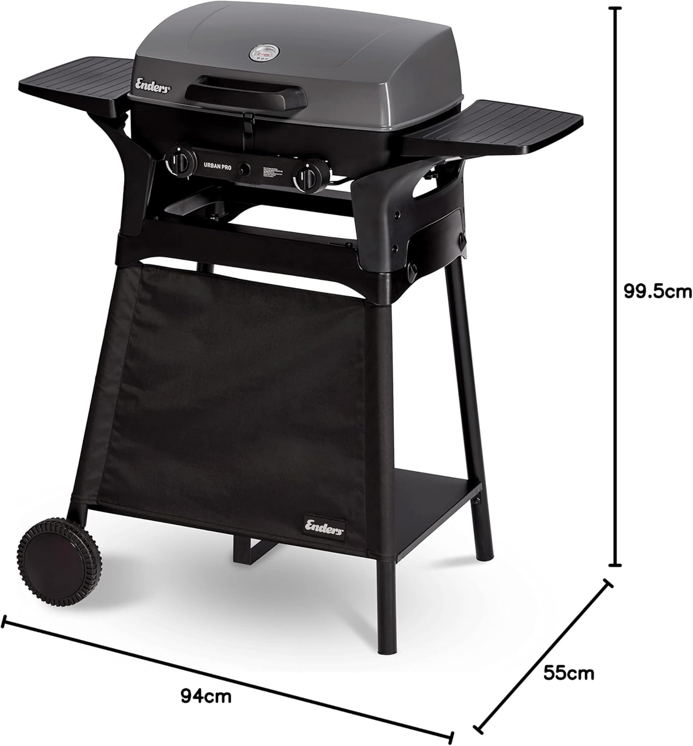 EndersGasgrill Urban II Pro, Tischgrill, Grillen-, Kochen- und Backen Funktion, 2 Brenner Edelstahl, mit Grill-Thermometer, Balkon-, Camping-Grill, Aluguss-Gehäuse, Gusseisen-Rost, #2062