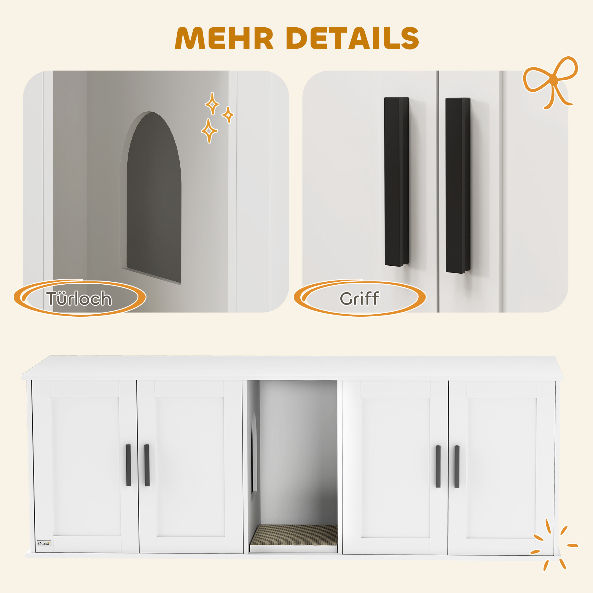 PawHut Katzenklo-Schrank Katzenhaus mit Tür Trennwand Katzentoilette für große Katzen 145 x 49 x 51 cm Weiß