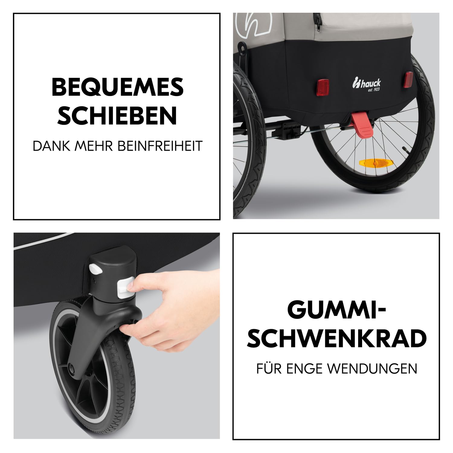 hauck Fahrradanhänger & Kinderwagen Dryk Duo Plus mit Federung, für 2 Kinder (6-48 Monate), inkl. Deichsel, Buggyrad, Fahne und LED Licht, Faltbar, Höhenverstellbar, XL Kofferaum (Dark Green)