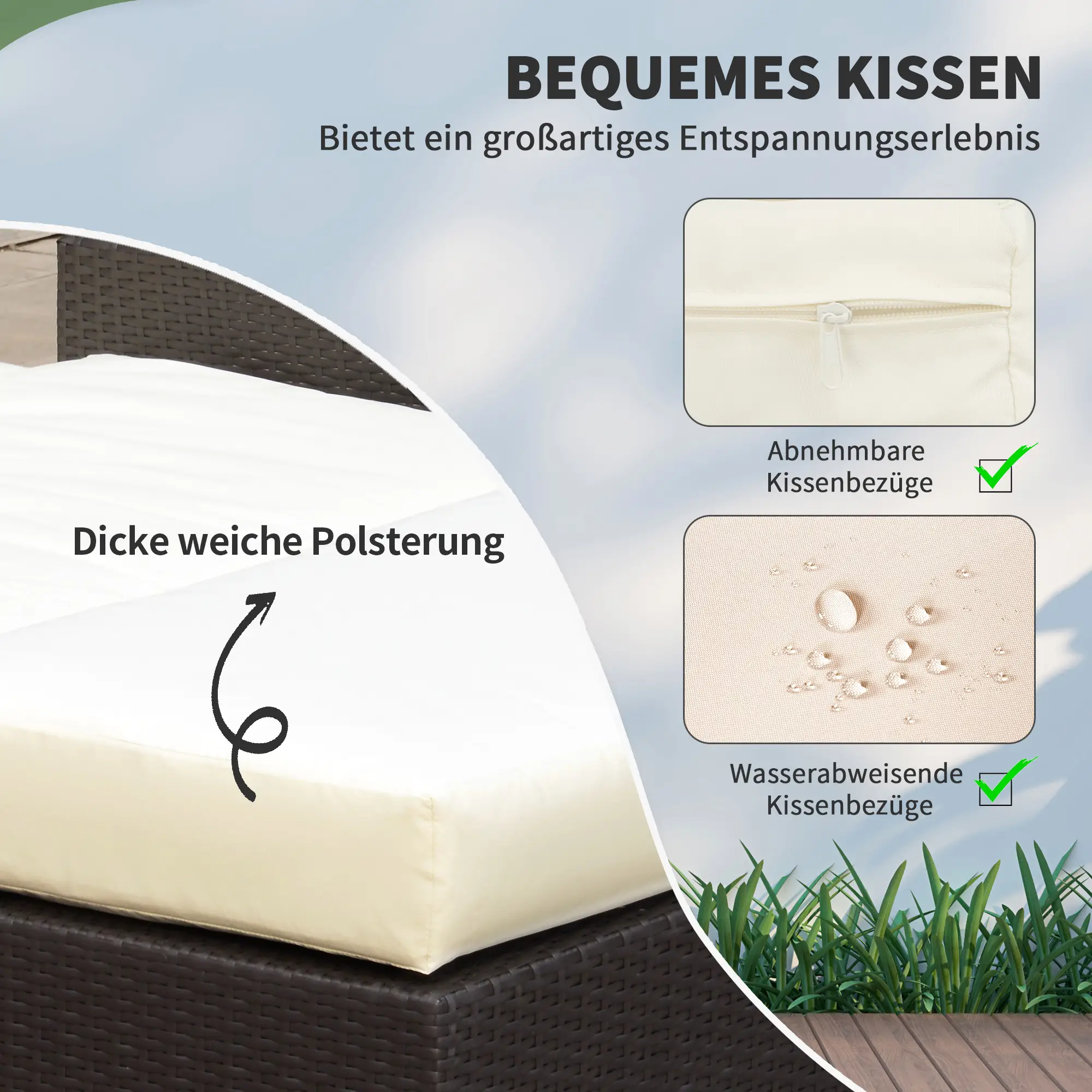 Outsunny Polyrattan Gartensofa 2in1 mit Hocker Stauraum Outdoor