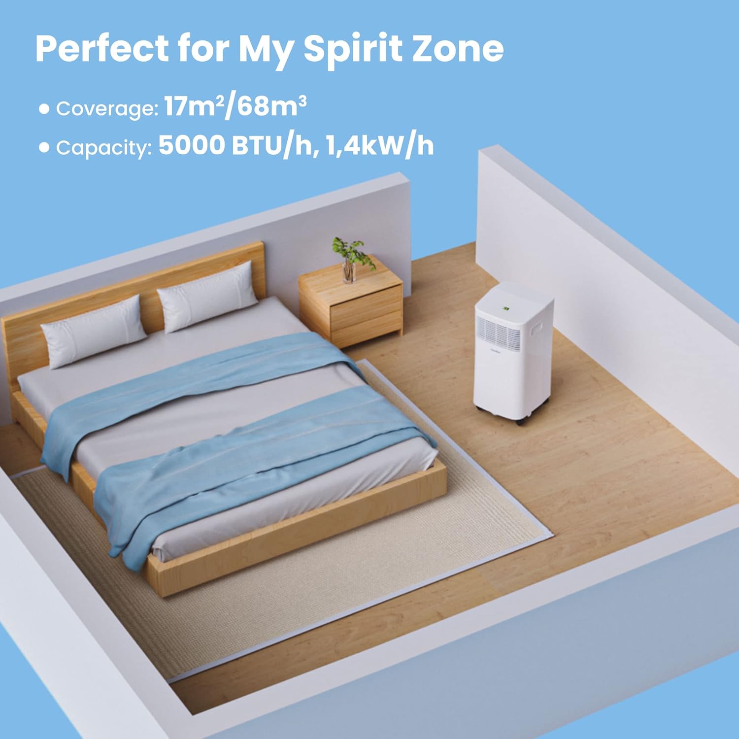 Comfee Mobiles Klimagerät Breezy Cool Pro 2.6,9000 BTU 2,6kW, Kühlen&Ventilieren&Entfeuchten,APP-Steuerung,Raumgröße bis 88m³(33㎡),Mobile Klimaanlage mit Abluftschlauch