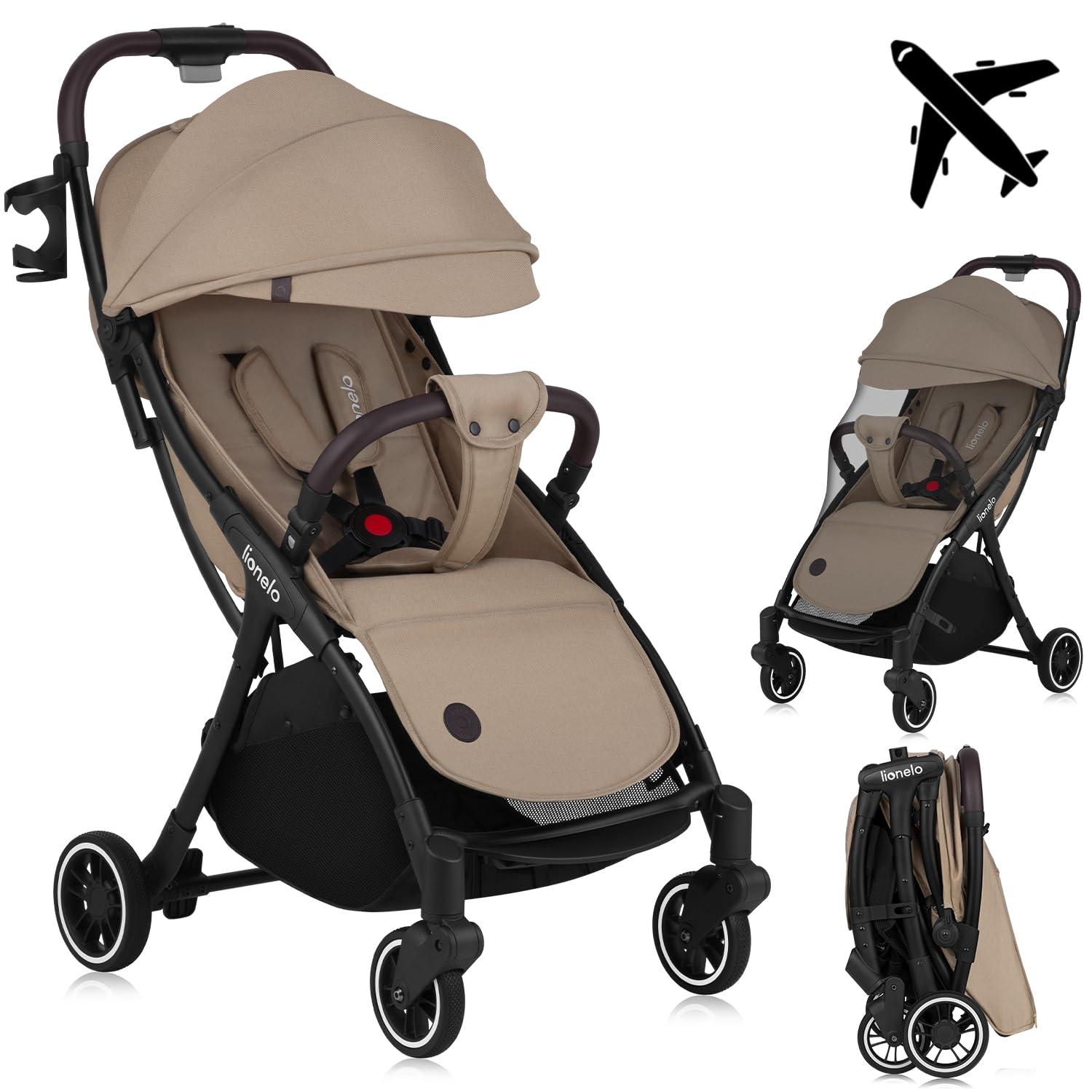 LIONELO Julie One Buggy Kinderwagen bis 22 kg, verstellbare Rückenlehne und Fußstütze, Moskitonetz, Beinwärmer, Getränkehalter und Transporttasche, zusammenklappbar